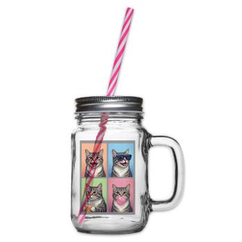 Katzen Graue Tabby Katze - Henkelglas mit Schraubdeckel - Klar - Rechts