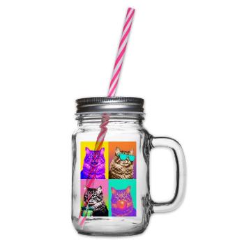 Katzen Graue Tabby Katze - Henkelglas mit Schraubdeckel - Klar - Rechts