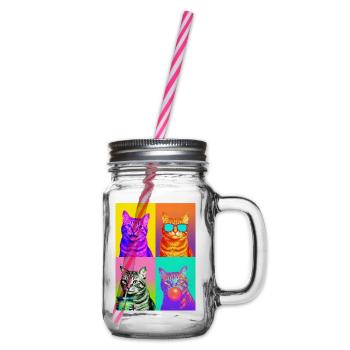 Katzen Graue Tabby Katze - Henkelglas mit Schraubdeckel - Klar - Rechts