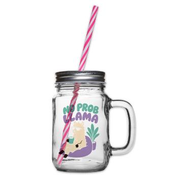 No Prob Llama – Entspanntes Lama mit Kaffee - Henkelglas mit Schraubdeckel - Klar - Rechts