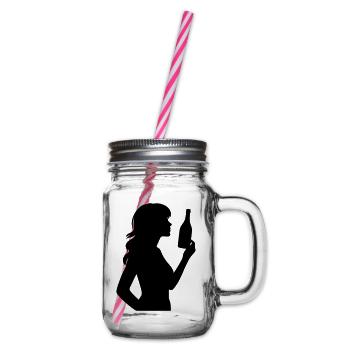 Frau mit Flasche und langen Haaren Silhouette - Henkelglas mit Schraubdeckel - Klar - Rechts