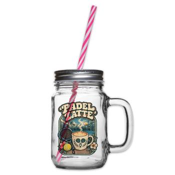 Padel Latte – Kaffee & Padel - Henkelglas mit Schraubdeckel - Klar - Rechts