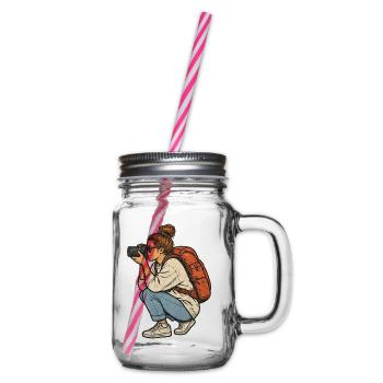 Reisefotografin mit Kamera - Henkelglas mit Schraubdeckel - Klar - Rechts