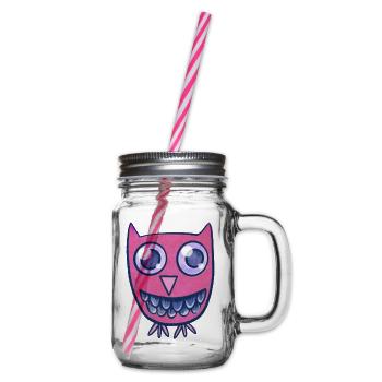Pink Owl Grin Cartoon-Monster - Henkelglas mit Schraubdeckel - Klar - Rechts