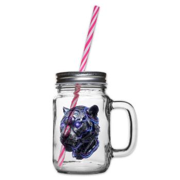 Neon-Tiger Kopf - Henkelglas mit Schraubdeckel - Klar - Rechts