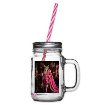 Königskatze im Rokoko-rosa Kostüm - Henkelglas mit Schraubdeckel - Klar - Rechts