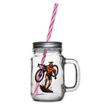 Cyclocross Run Up Fahrrad Sport T-Shirt - Henkelglas mit Schraubdeckel - Klar - Rechts