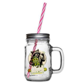 Waschbär Pickle-Lover Cartoon - Henkelglas mit Schraubdeckel - Klar - Rechts