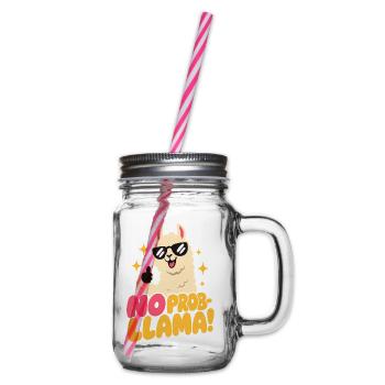 No Prob-Llama – Daumen hoch und Funkelsterne - Henkelglas mit Schraubdeckel - Klar - Rechts