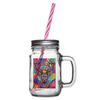 Hirsch Neon Pop Art Kaleidoskop - Henkelglas mit Schraubdeckel - Klar - Rechts
