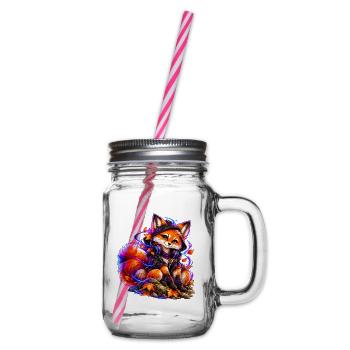 Neon-Fuchs – Gamer im Herbstmodus - Henkelglas mit Schraubdeckel - Klar - Rechts