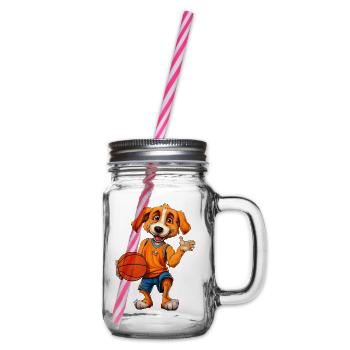 Hunde Basketball / Basketballspieler Hündchen - Henkelglas mit Schraubdeckel - Klar - Rechts