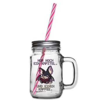 Lesende Fledermaus mit Kaffee Pixel Art - Henkelglas mit Schraubdeckel - Klar - Rechts