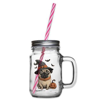 Mops Halloween - Henkelglas mit Schraubdeckel - Klar - Rechts