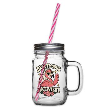 Brautmodus aktiviert – Flamingo JGA Braut - Henkelglas mit Schraubdeckel - Klar - Rechts