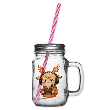 Gamer Fire Goat Shirt Feuer Ziege - Henkelglas mit Schraubdeckel - Klar - Rechts