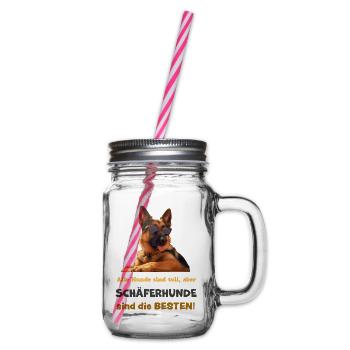 Schäferhunde sind die BESTEN! Mit Sonnenbrille - Henkelglas mit Schraubdeckel - Klar - Rechts