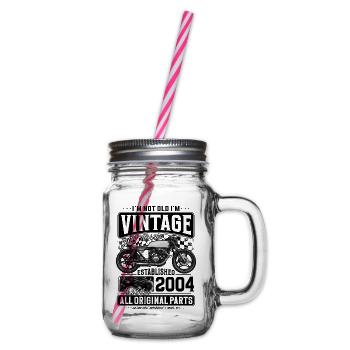 2004 Vintage Birthday Cafe Racer Motorcycle - Glass jar with handle and screw cap - clear - Right