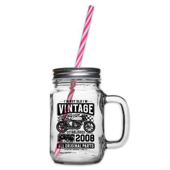 2008 Vintage Birthday Cafe Racer Motorcycle - Glass jar with handle and screw cap - clear - Right