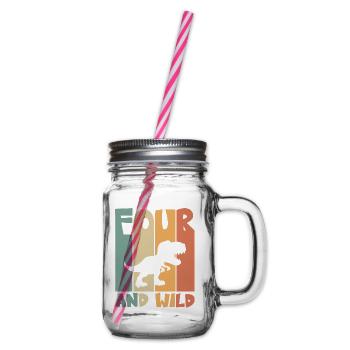 4 birthday Dino 4 years children's birthday - Glass jar with handle and screw cap - clear - Right
