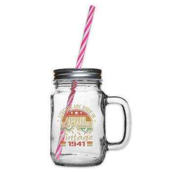 Born April 1941 Vintage - April 1941 Gift - Glass jar with handle and screw cap - clear - Right
