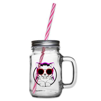 Farben änderbar | COOL CAT - COOLE KATZE - Henkelglas mit Schraubdeckel - Klar - Rechts