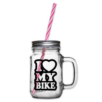 I love my bike - Ich liebe mein Motorrad - Henkelglas mit Schraubdeckel - Klar - Rechts