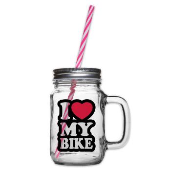 I love my bike - Glass jar with handle and screw cap - clear - Right