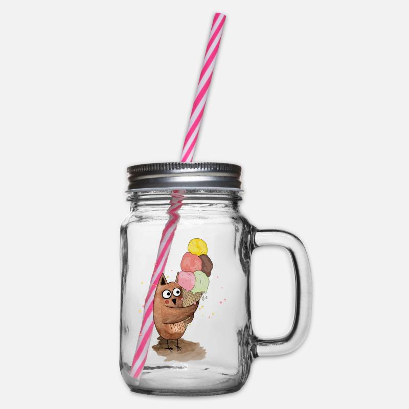 Eule mit riesigem Eis - Henkelglas mit Schraubdeckel - Klar