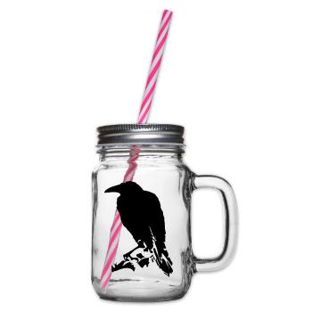 Rabe / Raven (1c) - Henkelglas mit Schraubdeckel - Klar - Rechts