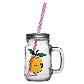 Kawaii lemon fruit - Glass jar with handle and screw cap - clear - Right