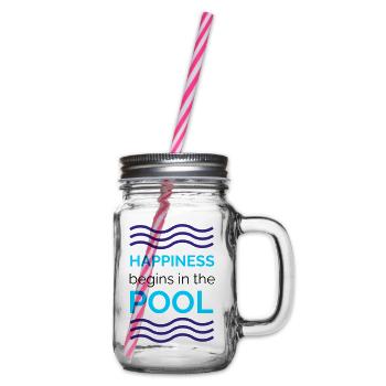 HAPPINESS begins in the POOL - Henkelglas mit Schraubdeckel - Klar - Rechts