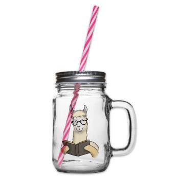 Alpaca reads book gift idea Lama Llama - Glass jar with handle and screw cap - clear - Right