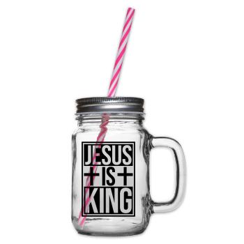 jesus is king quote - Glass jar with handle and screw cap - clear - Right