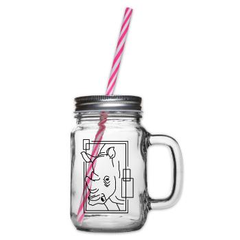 Rhinoceros in geometric design - Glass jar with handle and screw cap - clear - Right