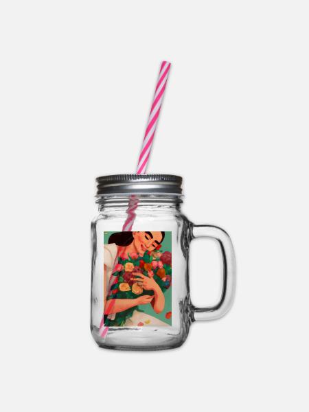 Frauen mit Blumen - Henkelglas mit Schraubdeckel - Klar