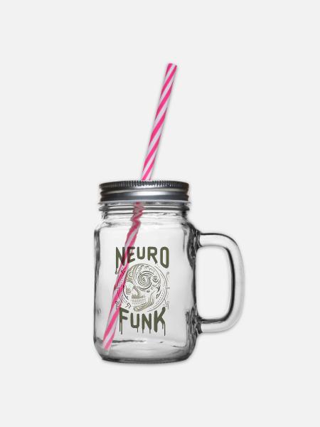 Neurofunk Skull Cyborg Drum and Bass Musik - Henkelglas mit Schraubdeckel - Klar