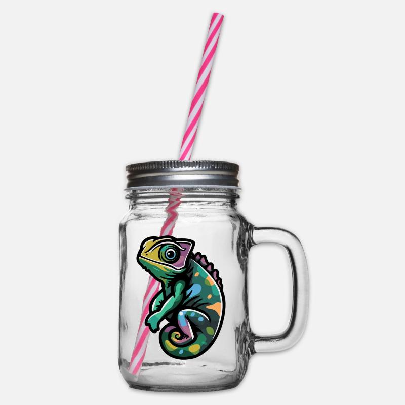 Chameleon Comic - Henkelglas mit Schraubdeckel - Klar
