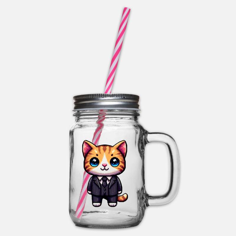 Chat Pixel Art - Bocal à boisson - transparent