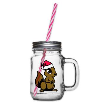 Squirrel Comic Animal Christmas - Glass jar with handle and screw cap - clear - Right