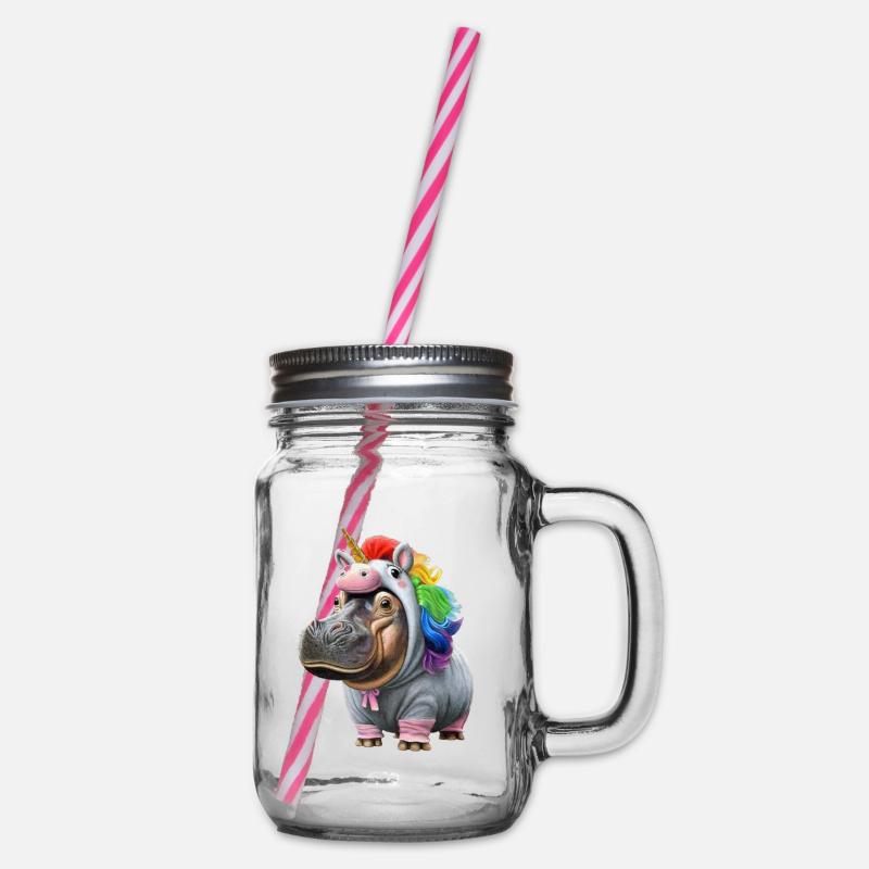 Nilpferd Einhorn - Henkelglas mit Schraubdeckel - Klar