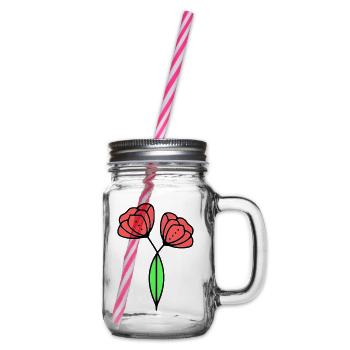 Poppy Poppies Minimalist Line Art 6 - Glass jar with handle and screw cap - clear - Right