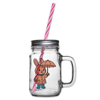 Cute Bunny Raincoat Umbrella - Glass jar with handle and screw cap - clear - Right