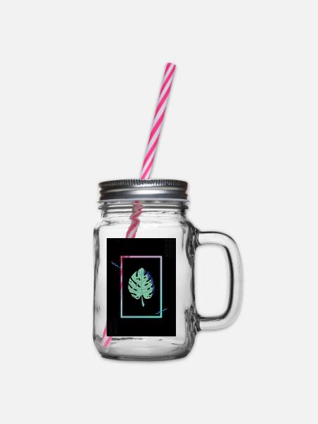 Monstera Neon Frame - Henkelglas mit Schraubdeckel - Klar