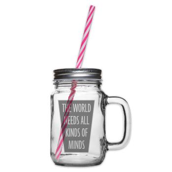 The World Needs All Kinds Of Minds Inspirational - Glass jar with handle and screw cap - clear - Right