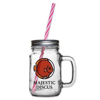 Majestic Circular Discus Fish Logo - Glass jar with handle and screw cap - clear - Right