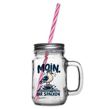 Moin! Ihr Spacken – Freche Möwe - Henkelglas mit Schraubdeckel - Klar - Rechts