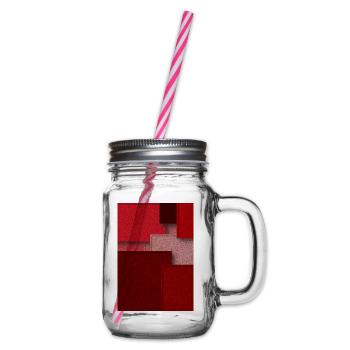 Rote Geometrie in abstrakten Blöcken - Henkelglas mit Schraubdeckel - Klar - Rechts