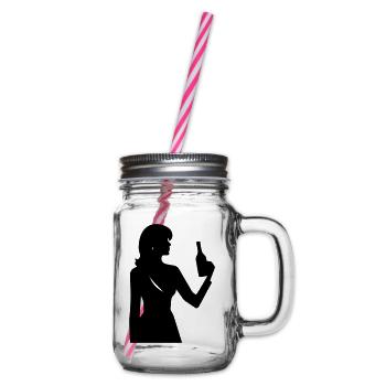 Frau mit Flasche im Profil Silhouette - Henkelglas mit Schraubdeckel - Klar - Rechts