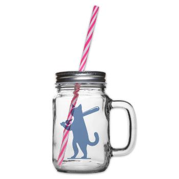 Minimalist Cat Baseball Player Silhouette - Henkelglas mit Schraubdeckel - Klar - Rechts